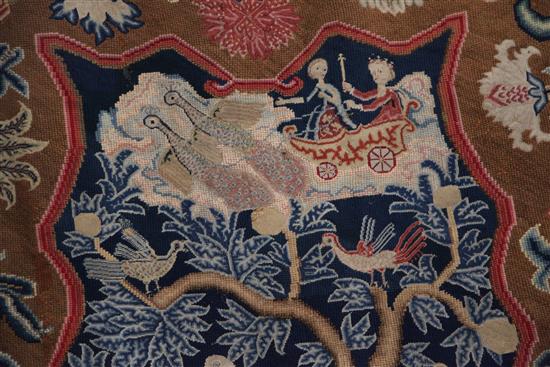 An early Georgian needlepoint wall hanging, 18th century, 260cm x 162cm, re-lined